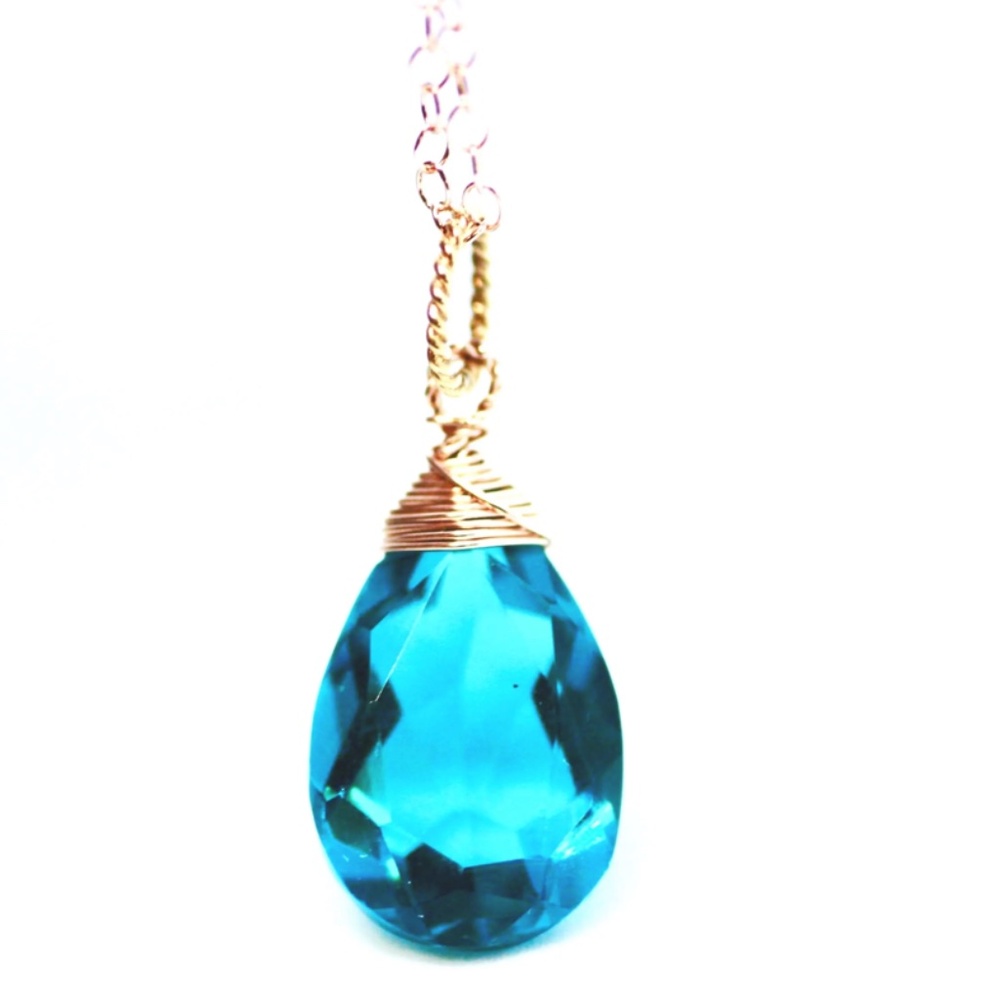 New Handcrafted Teal Paraiba Tourmaline Pendant, 14K Rose Gold Filled